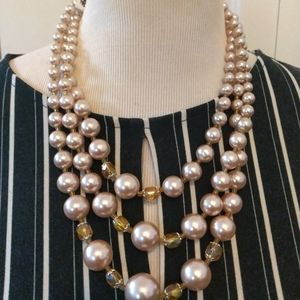 Vintage Three Strand Glass Pearl Art Deco Necklace. 12" long.
